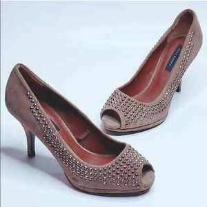 Zara woman suede studded pumps beige w silver studs! Size 37 or 7ish